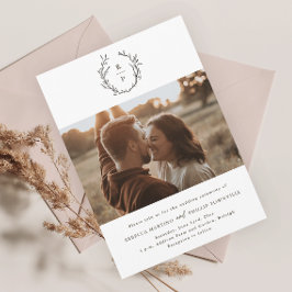 Invitación Elegante Monograma Boda Formal en Blanco y Negro