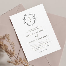 Invitación Elegante Monograma Boda formal negro y blanco