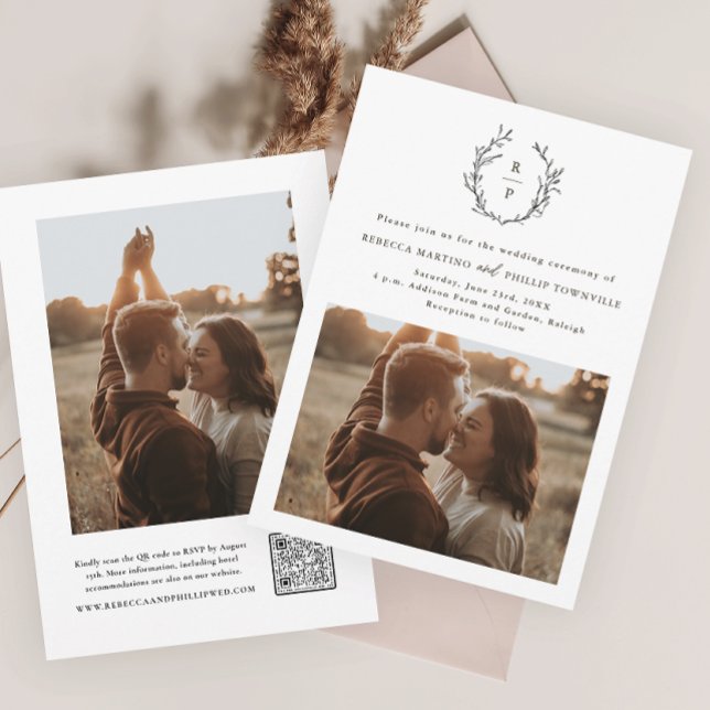 Invitación Elegante Monograma Boda formal negro y blanco (Subido por el creador)