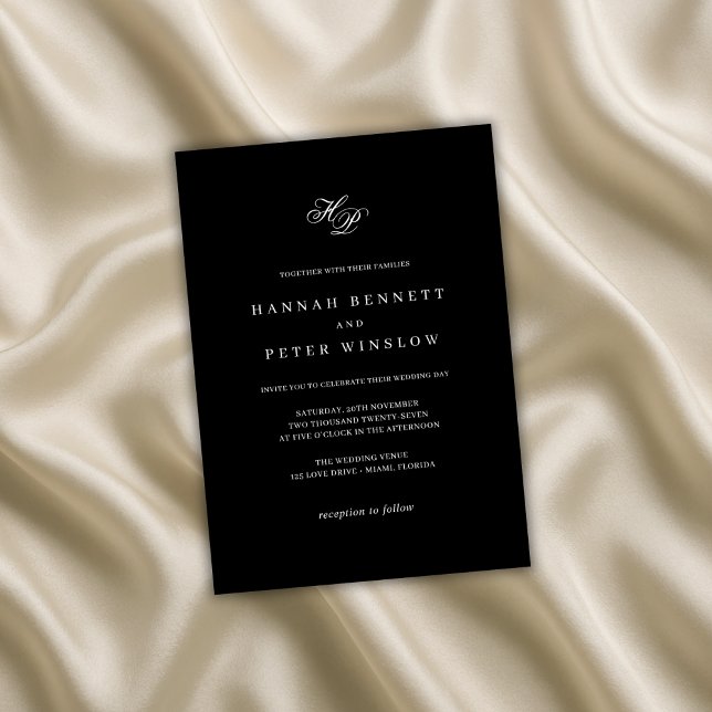 Invitación Elegante Monograma Boda inicial blanco y negro (Subido por el creador)