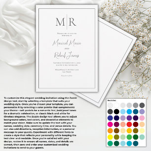 Invitación Elegante Monograma Boda Moderna Blanco y Negro