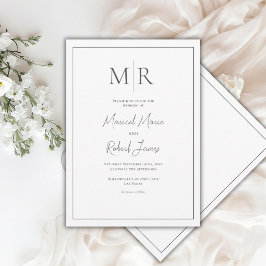 Invitación Elegante Monograma Boda Moderna Blanco y Negro