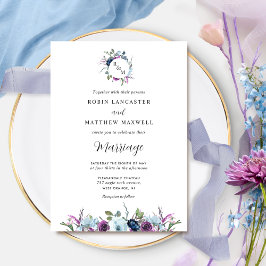 Invitación Elegante Monograma Boda morado y azul