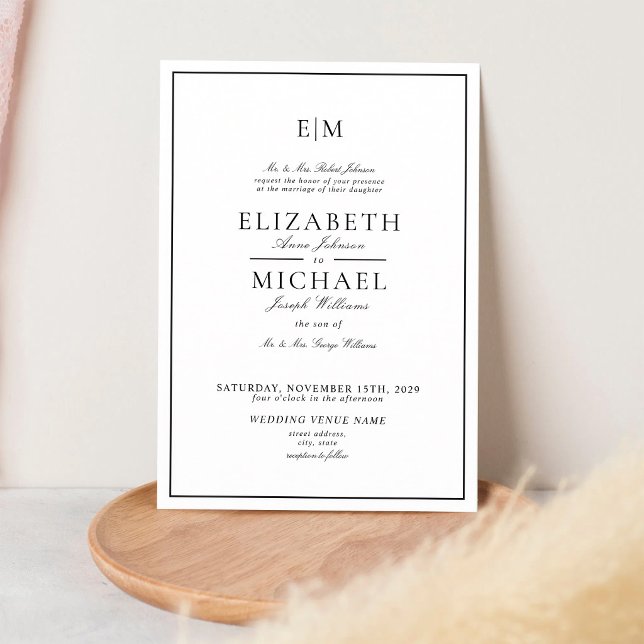 Invitación Elegante Monograma Boda Negro Blanco (Subido por el creador)