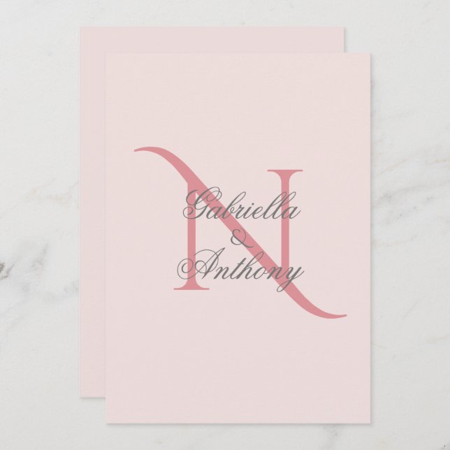 Invitación Elegante Monograma Boda rosa inicial (Anverso / Reverso)