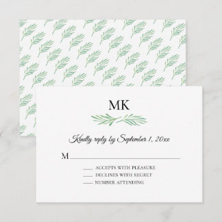 Invitación Elegante Monograma Boda Verde RSVP