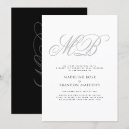 Invitación Elegante Monograma Boda virtual blanco negro