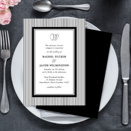 Invitación Elegante Monograma Bodas de Rayas Negras y Blancas