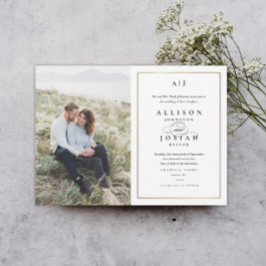 Invitación Elegante Monograma Bodas Foto Oro