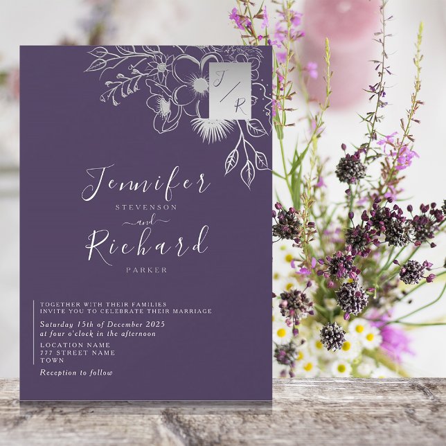 Invitación Elegante Monograma Bodas Moradas (Subido por el creador)
