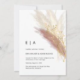Invitación Elegante Monograma Boho Oro Rosa Pampas Invitado d