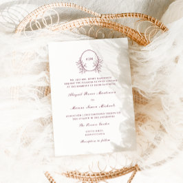 Invitación Elegante Monograma Borgoña QR Boda de fotografía R