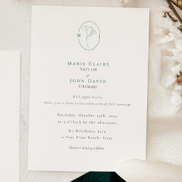 Invitación Elegante Monograma Botánico Esmeralda Boda