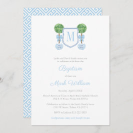 Invitación Elegante Monograma Boxwood Boy Baptism Celebración