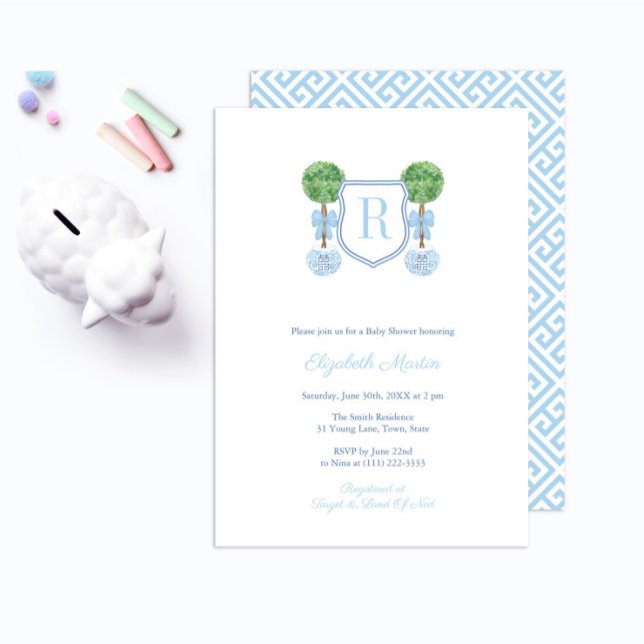 Invitación Elegante Monograma Boxwood Boy Fiesta Baby Shower (Subido por el creador)