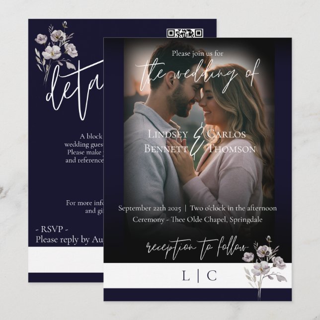 Invitación Elegante monograma caligrafía minimalista de marin (Anverso / Reverso)