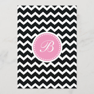Invitación Elegante monograma Chevron Rosa y Negro