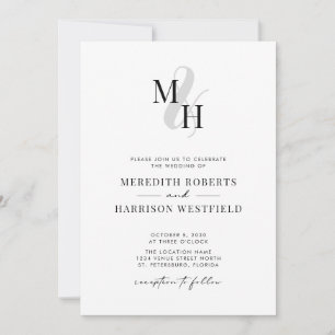 Invitación Elegante Monograma Código QR Boda Minimalista RSVP