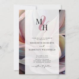 Invitación Elegante Monograma Código QR Resumen Boda Floral I