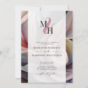 Invitación Elegante Monograma Código QR Resumen Boda Floral I