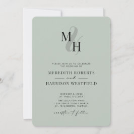 Invitación Elegante Monograma Código QR RSVP Sage Boda Verde 