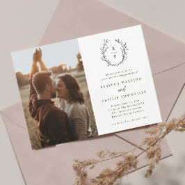 Invitación Elegante Monograma Compromiso de fotografías en bl