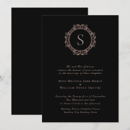 Invitación Elegante Monograma Copper Rubor Boda negro