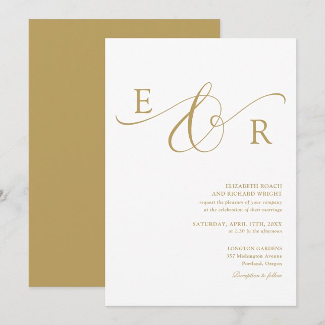 Invitación Elegante Monograma de Boda Moderno en Letra Script (Anverso / Reverso)