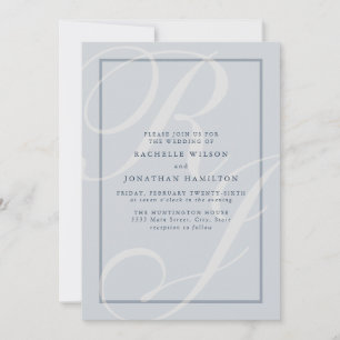 Invitación Elegante Monograma de Bodas en Azul Script