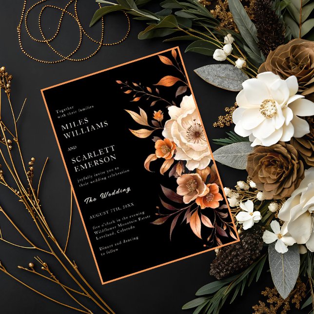 Invitación Elegante Monograma De Caída Negra Todo En Un Boda (Subido por el creador)