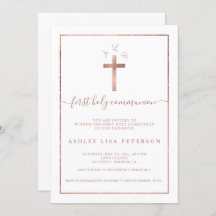 Elegante monograma de cruz de oro rosa primera com