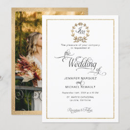 Invitación Elegante Monograma de Foto con Corona de Oro en Le
