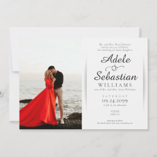 Invitación Elegante Monograma de fotografía blanco negro Boda