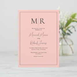 Invitación Elegante Monograma de Melocotón Boda Moderna