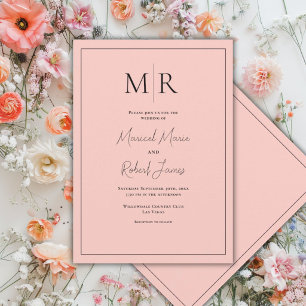 Invitación Elegante Monograma de Melocotón Boda Moderna