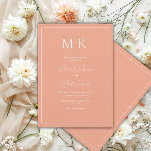 Invitación Elegante Monograma de Melocotón Boda Moderna