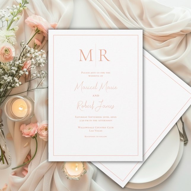 Invitación Elegante Monograma de Melocotón en Boda Moderna (Subido por el creador)
