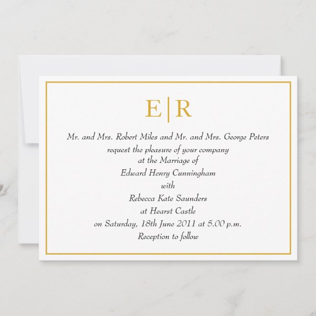 Invitación Elegante Monograma de Oro Boda Real (Anverso)
