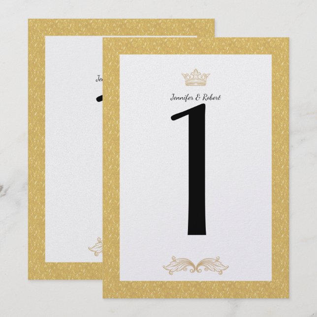 Invitación Elegante Monograma de Oro Número de Tabla de Bodas (Anverso / Reverso)