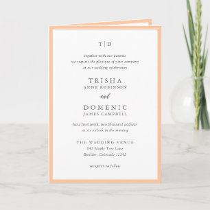 Invitación Elegante Monograma de Peach Moderno Boda