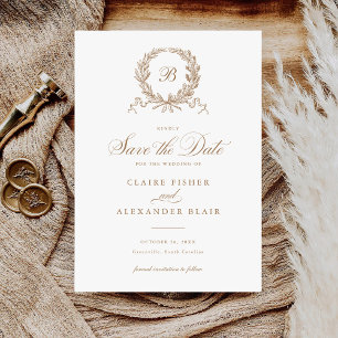 Invitación Elegante Monograma de roble de oliva salva la fech