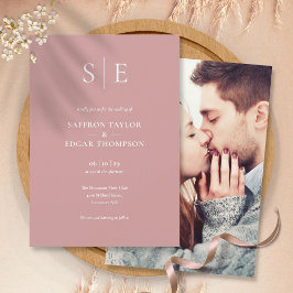 Invitación Elegante Monograma de Rosa Polvorienta Foto Boda