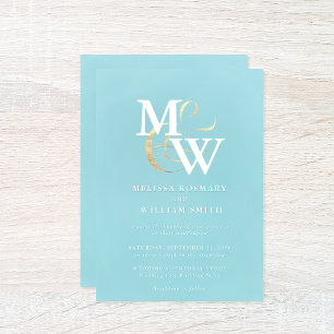 Invitación Elegante Monograma de Vidrio Marítimo Ampersand Bo