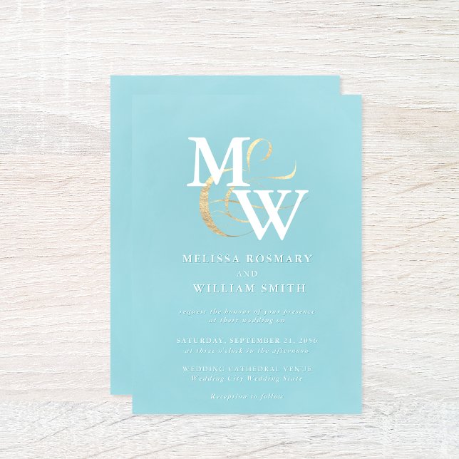 Invitación Elegante Monograma de Vidrio Marítimo Ampersand Bo (Subido por el creador)