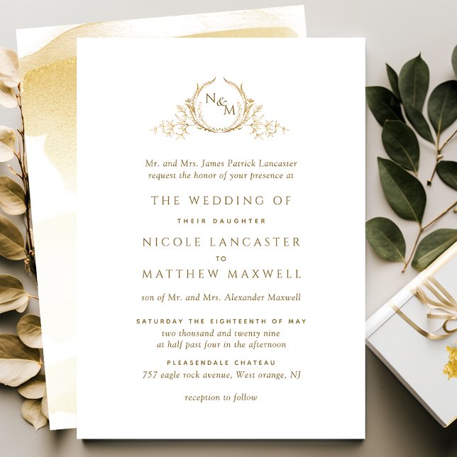 Invitación Elegante Monograma dorado Boda formal (Subido por el creador)
