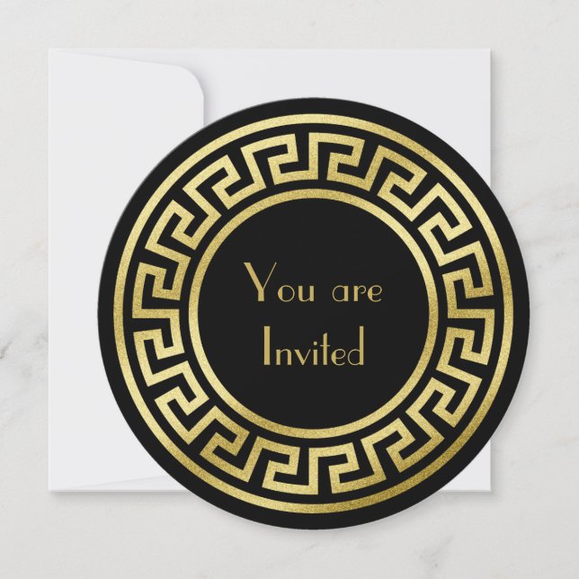 Invitación Elegante Monograma Dorado Brillo Art Déco Negro (Anverso)