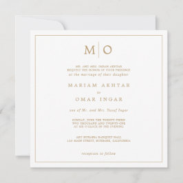Invitación Elegante Monograma Dorado de Letra Script