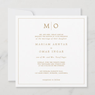 Invitación Elegante Monograma Dorado de Letra Script