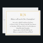 Invitación Elegante Monograma Dorado Noche Luncheon<br><div class="desc">Invitaciones formales y sofisticadas al almuerzo de novias con un diseño simple con los detalles de tu evento dentro de un falso borde dorado,  sobre un fondo blanco. En la parte superior se encuentran sus dos monografías iniciales y sus detalles en cursiva. Un diseño elegante y elegante que impresiona.</div>