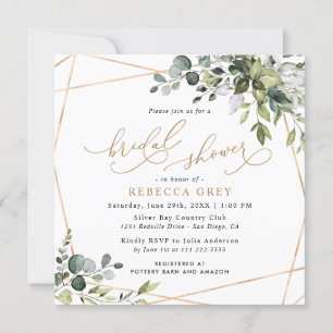 Invitación Elegante Monograma Dorado Verdor Ducha Bridal